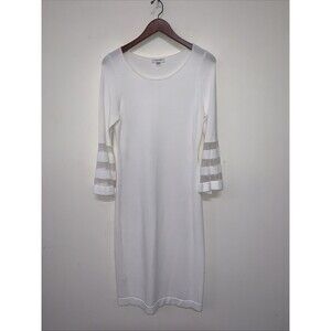 CALVIN KLEIN Illusion-trim Sheath Bell Sleeve Ivory Dress Women’s Medium Wedding